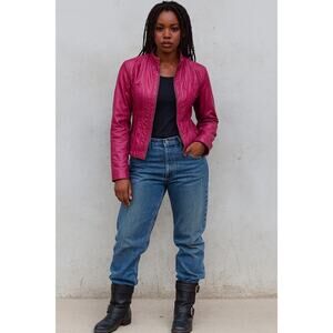 A La Carte Women's Hot Pink moto Jacket vintage large fitted barbiecore